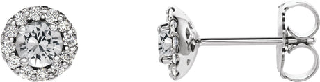 14K Gold Natural White Sapphire Round 4-Prong Halo-Style Earrings – 3-6mm Stones - White Gold