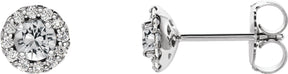 Platinum Natural White Sapphire Round 4-Prong Halo-Style Earrings – 3-6mm Stones