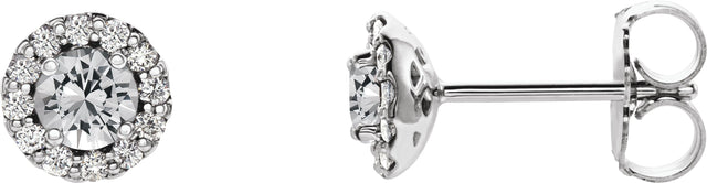Platinum Natural White Sapphire Round 4-Prong Halo-Style Earrings – 3-6mm Stones