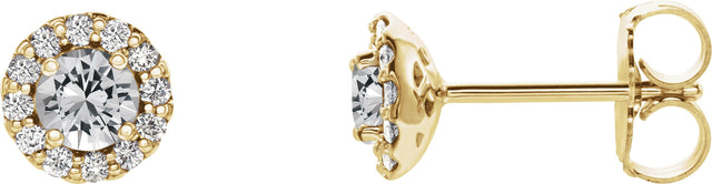 14K Gold Natural White Sapphire Round 4-Prong Halo-Style Earrings – 3-6mm Stones - Yellow Gold