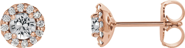 14K Gold Natural White Sapphire Round 4-Prong Halo-Style Earrings – 3-6mm Stones - Rose Gold