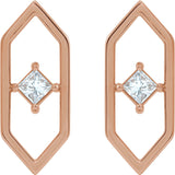14K Gold Square Natural Diamond Geometric Earrings - Rose Gold - view 2