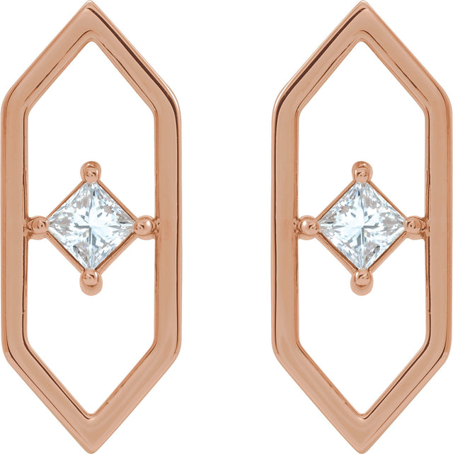 14K Gold Square Natural Diamond Geometric Earrings - Rose Gold - view 2