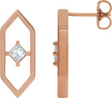 14K Gold Square Natural Diamond Geometric Earrings - Rose Gold