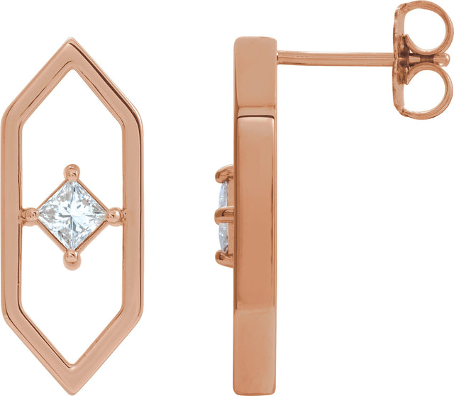 14K Gold Square Natural Diamond Geometric Earrings - Rose Gold