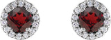 14K Gold Natural Mozambique Garnet Round 4-Prong Halo-Style Earrings – 3-6mm Stones - White Gold - view 2