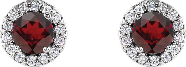 14K Gold Natural Mozambique Garnet Round 4-Prong Halo-Style Earrings – 3-6mm Stones - White Gold - view 2