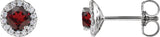 14K Gold Natural Mozambique Garnet Round 4-Prong Halo-Style Earrings – 3-6mm Stones - White Gold