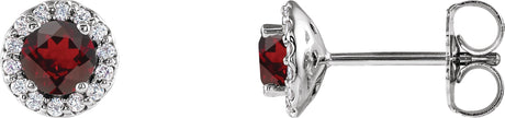 14K Gold Natural Mozambique Garnet Round 4-Prong Halo-Style Earrings – 3-6mm Stones - White Gold