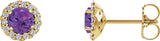 14K Gold Natural Amethyst Round 4-Prong Halo-Style Earrings – 3-6mm Stones - Yellow Gold