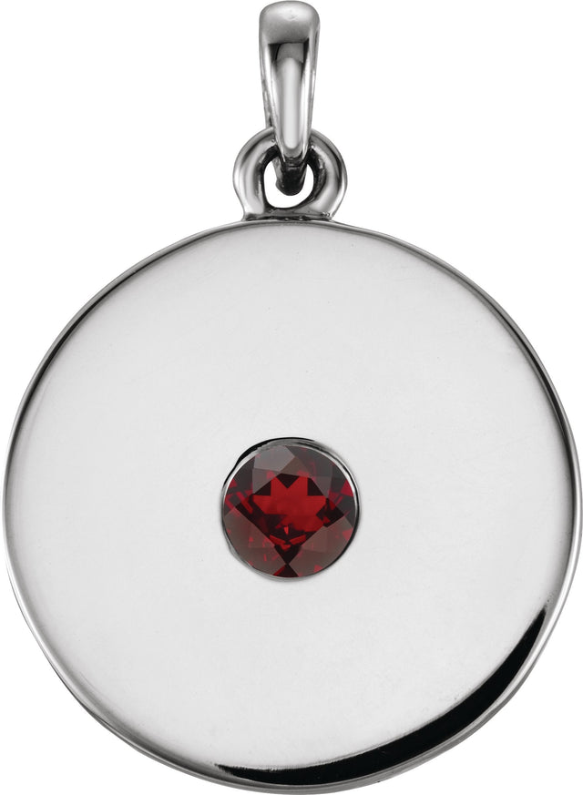 14K Gold Round Natural Mozambique Garnet Disc Necklace or Pendant - White Gold