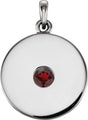 14K Gold Round Natural Mozambique Garnet Disc Necklace or Pendant - White Gold