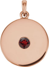 14K Gold Round Natural Mozambique Garnet Disc Necklace or Pendant - Rose Gold