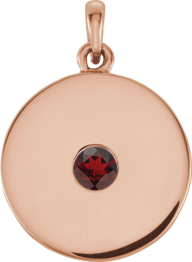 14K Gold Round Natural Mozambique Garnet Disc Necklace or Pendant - Rose Gold