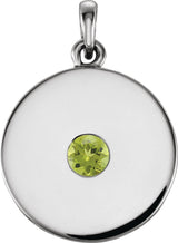 Platinum Round Natural Peridot Disc Necklace or Pendant