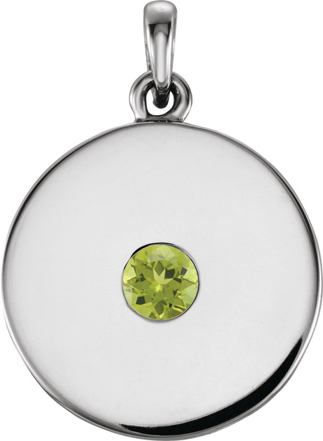 Platinum Round Natural Peridot Disc Necklace or Pendant