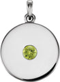 14K Gold Round Natural Peridot Disc Necklace or Pendant - White Gold