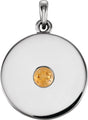 Platinum Round Natural Citrine Disc Necklace or Pendant