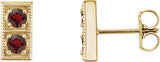 14K Gold Round Natural Mozambique Garnet Two-Stone Earrings - Yellow Gold