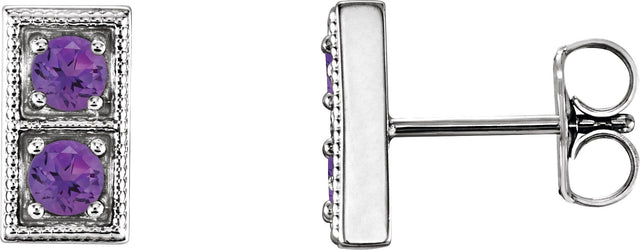 Platinum Round Natural Amethyst Two-Stone Earrings
