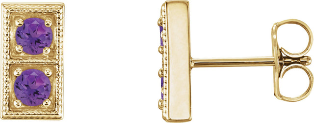 14K Gold Round Natural Amethyst Two-Stone Earrings - Yellow Gold