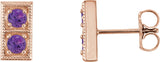 14K Gold Round Natural Amethyst Two-Stone Earrings - Rose Gold