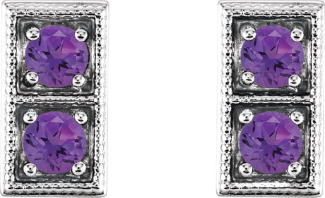 Platinum Round Natural Amethyst Two-Stone Earrings - view 2