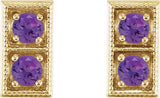 14K Gold Round Natural Amethyst Two-Stone Earrings - Yellow Gold - view 2