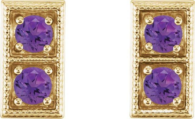 14K Gold Round Natural Amethyst Two-Stone Earrings - Yellow Gold - view 2
