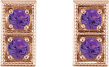 14K Gold Round Natural Amethyst Two-Stone Earrings - Rose Gold - view 2