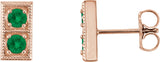 14K Gold Round Natural Emerald Two-Stone Earrings - Rose Gold