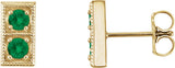 14K Gold Round Natural Emerald Two-Stone Earrings - Yellow Gold