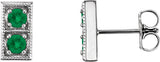 14K Gold Round Natural Emerald Two-Stone Earrings - White Gold