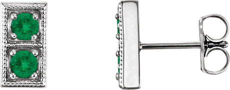 Platinum Round Natural Emerald Two-Stone Earrings