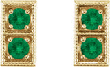14K Gold Round Natural Emerald Two-Stone Earrings - Yellow Gold - view 2