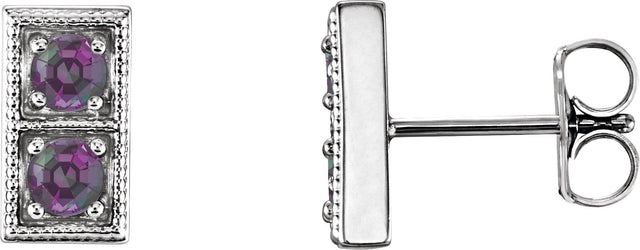 Platinum Round Lab-Grown Alexandrite Two-Stone Earrings