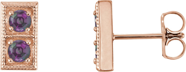 14K Gold Round Lab-Grown Alexandrite Two-Stone Earrings - Rose Gold