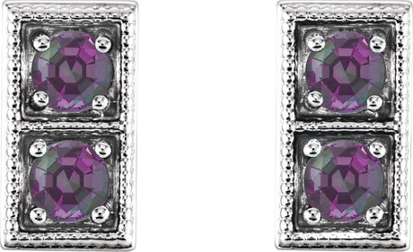 Platinum Round Lab-Grown Alexandrite Two-Stone Earrings - view 2