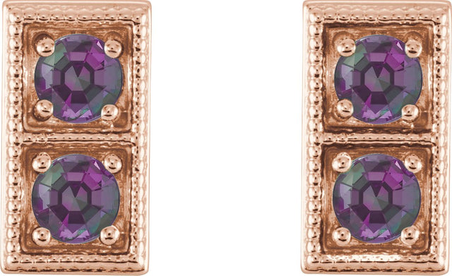 14K Gold Round Lab-Grown Alexandrite Two-Stone Earrings - Rose Gold - view 2