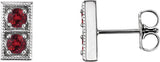 14K Gold Round Natural Ruby Two-Stone Earrings - White Gold