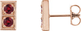 14K Gold Round Natural Ruby Two-Stone Earrings - Rose Gold