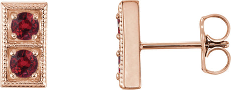 14K Gold Round Natural Ruby Two-Stone Earrings - Rose Gold