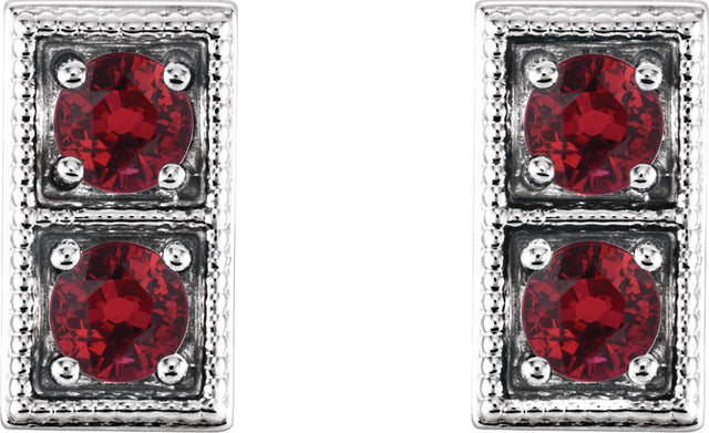 14K Gold Round Natural Ruby Two-Stone Earrings - White Gold - view 2