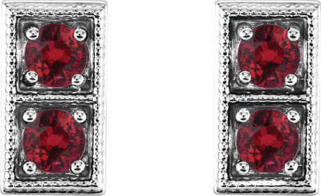 Platinum Round Natural Ruby Two-Stone Earrings - view 2