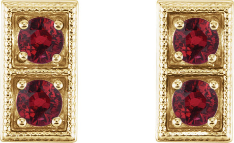 14K Gold Round Lab-Grown Ruby Two-Stone Earrings - view 2