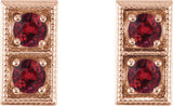 14K Gold Round Natural Ruby Two-Stone Earrings - Rose Gold - view 2