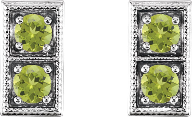 14K Gold Round Natural Peridot Two-Stone Earrings - White Gold - view 2