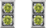 Platinum Round Natural Peridot Two-Stone Earrings - view 2