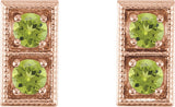 14K Gold Round Natural Peridot Two-Stone Earrings - Rose Gold - view 2