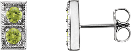 Platinum Round Natural Peridot Two-Stone Earrings